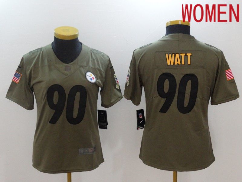 Women Pittsburgh Steelers #90 Watt black Nike Olive Salute To Service Limited NFL Jersey
